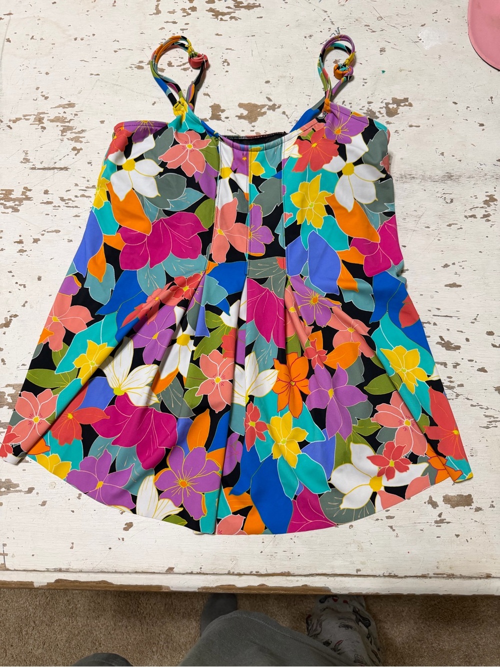 Swim Solutions size 10 tankini Multicolor Floral Tank euc built in bra
